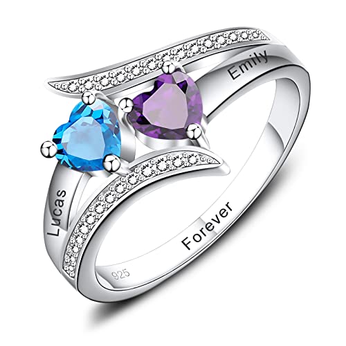 INBLUE Personalisierter Damen Ringe mit Geburtssteinen & Namen, Gravierbarer Mama Ring/Oma Ring mit Geburtssteinen, Ring mit Buchstaben, Personalisierter Schmuck Geschenk zum Muttertag(B2,51) von INBLUE