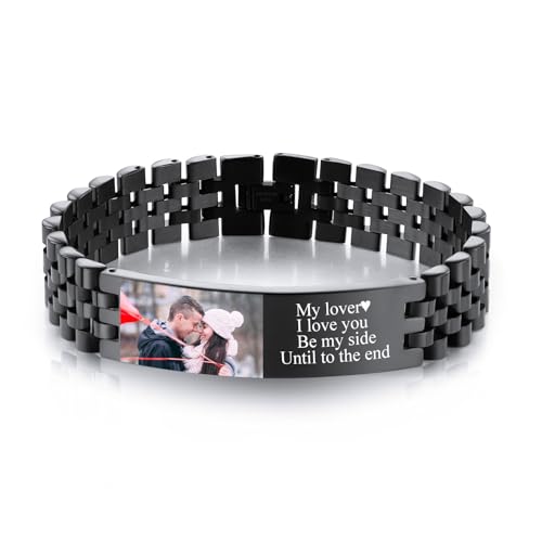 INBLUE Personalisiertes Armband für Papa Männer - Gravierte Namen Text Foto Herren Gliederarmband Geschenk zum Geburtstag Jahrestag Vater Ehemann Opa Sohn Freund - B2 von INBLUE