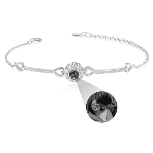 INBLUE Personalisiertes Armband mit Bild Innen für Paare 925 Sterling Silber Herz/Runde Form Projektion Foto Armband Erinnerungs Charm Schmuck Geschenk für Frauen Freundin Mutter - B2 von INBLUE