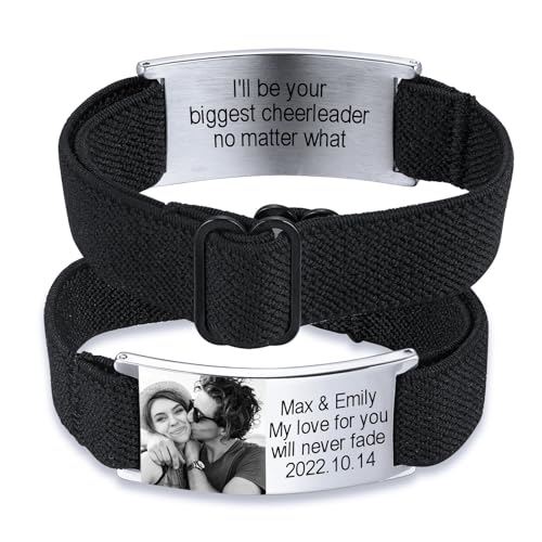 INBLUE Personalisiertes Bildarmband Verstellbares ID-Armband aus Edelstahl Gravierbar mit Foto Text Namen Individuelles Armband für Damen Herren Vatertag Gedenkschmuck Geschenke - A1 von INBLUE