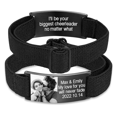 INBLUE Personalisiertes Bildarmband Verstellbares ID-Armband aus Edelstahl Gravierbar mit Foto Text Namen Individuelles Armband für Damen Herren Vatertag Gedenkschmuck Geschenke - A2 von INBLUE