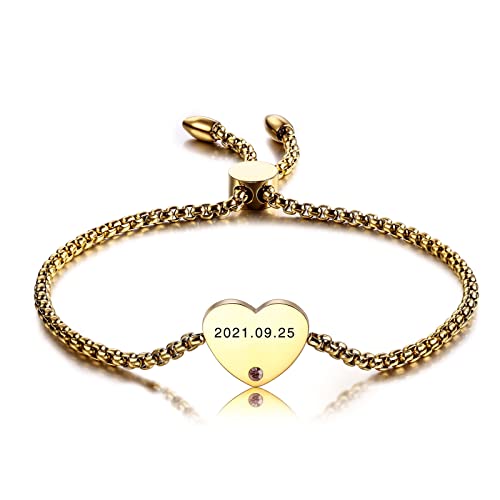 INBLUE Personalisiertes Herz Armband für Frauen Benutzerdefinierter Name/Initiale Geburtsstein Edelstahl Kette Einstellbar Nettes Armband Geburtstagsgeschenk Freundschafts-Armbänder von INBLUE