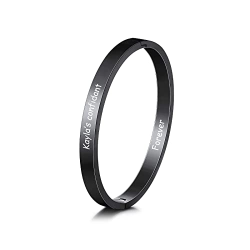 INBLUE Personalisiertes Inspirierendes Armband für Frauen, Individueller Armreif mit Eingravierten Motivierenden Mantra-Sprüchen und Zitaten (Schwarz & 8 mm Breite) von INBLUE
