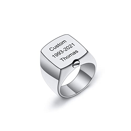 INBLUE Ringe Herren Asche Ring Edelstahl Siegelring mit Gravur Personalisierter Foto Text Eingraviert Schwarzer Gold Ring Hunde Erinnerung Schmuck mit Trichter Werkzeug (Silber, Text, Größe 57) von INBLUE