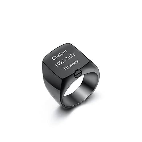 INBLUE Ringe Herren Asche Ring Edelstahl Siegelring mit Gravur Personalisierter Foto Text Eingraviert Silber Gold Ring Hunde Erinnerung Schmuck mit Trichter Werkzeug (Schwarzer, Text, Größe 67) von INBLUE