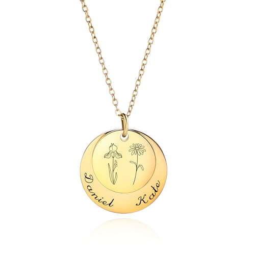 INBLUE Zierliche Geburtsblumen Halskette für Frauen Geburtsmonats Blumenanhänger Individuelle Namenskette Personalisierter Mama Schmuck Geschenk zum Muttertag Mutter Tochter Schwestern - Gold von INBLUE