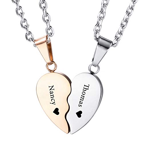 INBULE Personalisierte Herz Paar Halskette Set mit Wunschgravur von Name Datum für Damen Herren Pärchen Liebhaber Edelstahl Verstellbare Kette Liebevolle Beziehung Puzzle Anhänger(Roségold Faber) von INBLUE