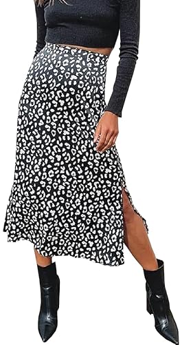 Damen Rock Herbst Lang mit Leo Print Elegant Maxirock Maxi Skirt S von INCHICK