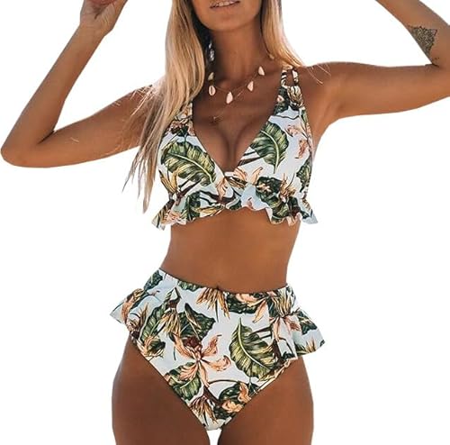 INCHICK Bikini Set Tropical Print Weiss-Grün L von INCHICK