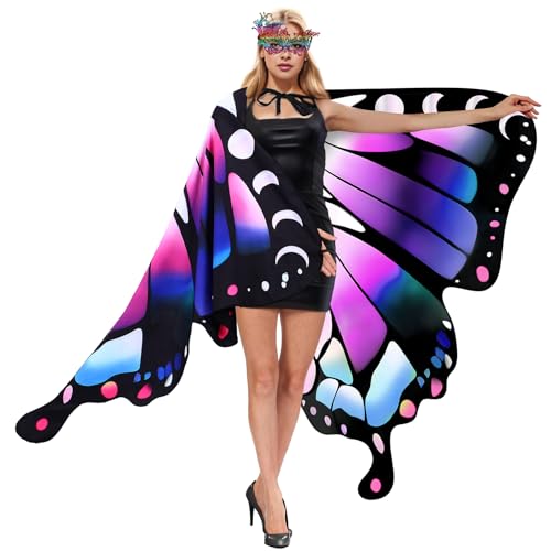 INCOK Schmetterlingsflügel Damen – Erwachsene Fee Doppelseitiger Schmetterlingsflügel Umhang Schmetterling Schal, A Blau Violett, F von INCOK