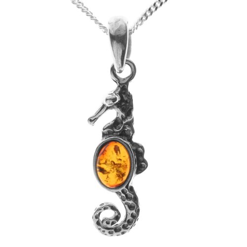 InCollections Damen-Anhänger 925/000 Sterlingsilber mit Bernstein inklusive Panzerkette Seepferdchen, 42 cm 241A200850890 von INCOLLECTIONS