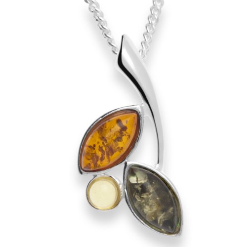 InCollections Damen-Halskette 925 Sterling Silber 3 Bernsteine mehrfarbig 42 cm von INCOLLECTIONS