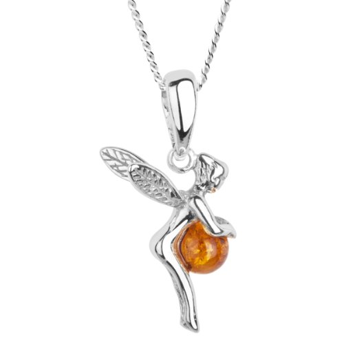 InCollections Damen-Halskette Elfe 925 Sterling Silber 1 Bernstein gelb 42 cm von INCOLLECTIONS