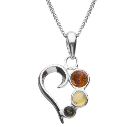 InCollections Damen-Halskette Herz 925 Sterling Silber 3 Bernsteine mehrfarbig 42 cm 241A200290890 von INCOLLECTIONS