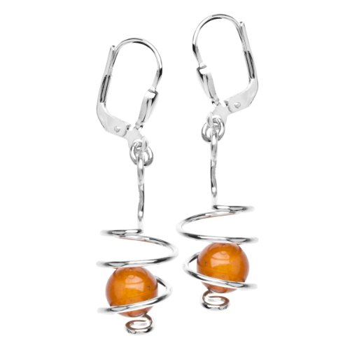 InCollections Damen-Ohrhänger 925 Sterling Silber 2 Bernsteine gelb 25 mm von INCOLLECTIONS