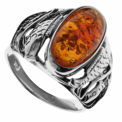 Ostsee-Schmuck Damen-Ring 925/000 Sterlingsilber Größe 58 (18.5) mit Bernstein, Fischlandmotiv 001 270005 A258 von INCOLLECTIONS