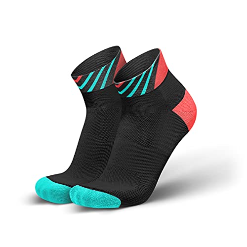 INCYLENCE Arrows Short gepolsterte Laufsocken kurz, leichte Running Socks, atmungsaktive low cut socks, Blasenschutz Kompressionssocken, Schwarz, Türkis, Neonrot, 35-38 von INCYLENCE