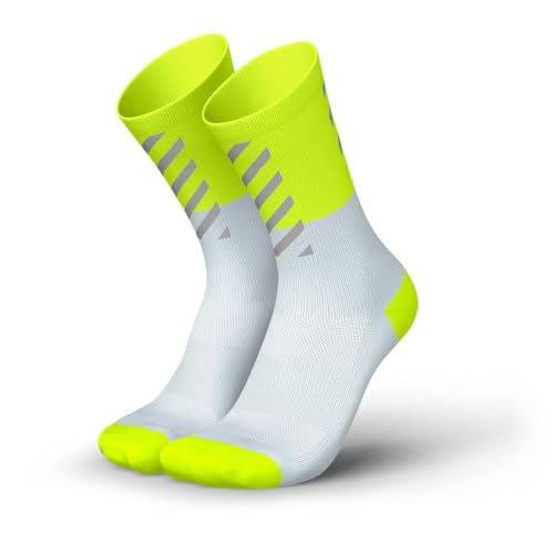 INCYLENCE High-Viz reflektierende Laufsocken lang, Running Socks, atmungsaktive Sportsocken mit Anti-Blasen Schutz, Kompressionsstrümpfe (V2 Weiß/Canary 39-42) von INCYLENCE