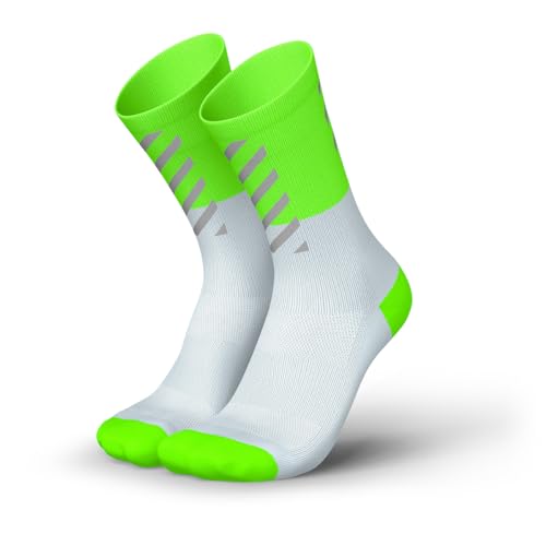 INCYLENCE High-Viz reflektierende Laufsocken lang, Running Socks, atmungsaktive Sportsocken mit Anti-Blasen Schutz, Kompressionsstrümpfe (V2 Weiß/Grün 35-38) von INCYLENCE