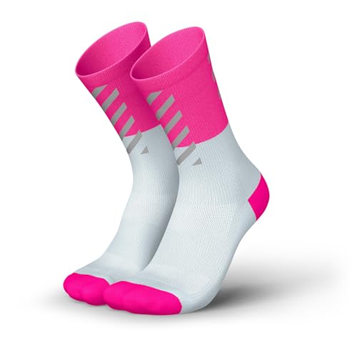 INCYLENCE High-Viz reflektierende Laufsocken lang, Running Socks, atmungsaktive Sportsocken mit Anti-Blasen Schutz, Kompressionsstrümpfe (V2 Weiß/Pink 38-42) von INCYLENCE