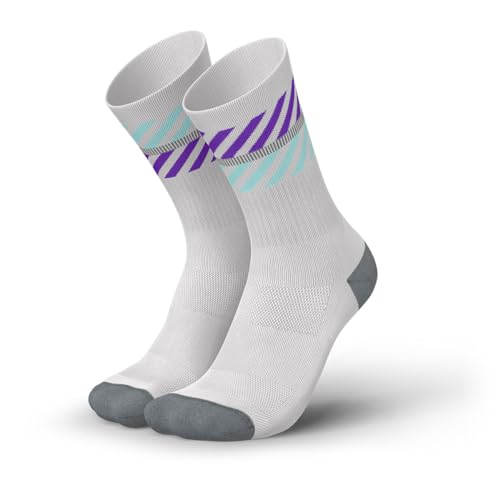 INCYLENCE Lanes · dünne Merinosocken lang, atmungsaktive Sportsocken mit Anti-Blasen Schutz, 40% wärmeisolierende Merinowolle, Herbst & Frühlings Socken · Wander- & Fahrradsocken (43-46, Grey Purple) von INCYLENCE