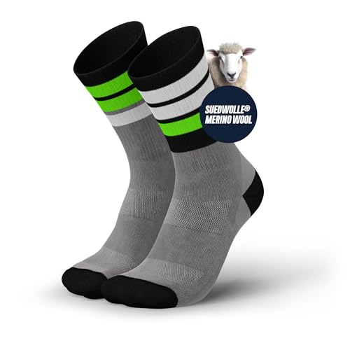 INCYLENCE MERINO Laufsocken und Wandersocken für Damen und Herren, 1 Paar (DE/NL/SE/PL, Numerisch, 35, 38, Regular, Regular, Strive Light Grey Neon Green) von INCYLENCE