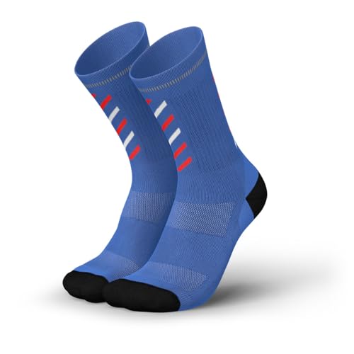 INCYLENCE Rise gepolsterte Merinosocken lang, Winter Socks, atmungsaktive Sportsocken mit Anti-Blasen Schutz, Kompressionsstrümpfe (Blue Inferno, 42-46) von INCYLENCE