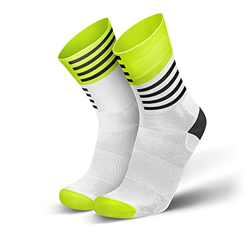 INCYLENCE Wings Sportsocken lang, leichte Running Socks, atmungsaktive Funktionssocken mit Anti-Blasen Schutz, Socken, Schwarz, Weiß, Schwarz, Neon-gelb, 35-38 von INCYLENCE