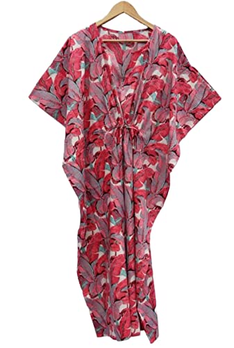 INDACORIFIE Damen tragen Baumwoll-Kaftan, Bequeme Kleidung, indischer Blumendruck, Kaftan, indisches Kleid, Strandvertuschungen, Nachtwäsche, von INDACORIFIE