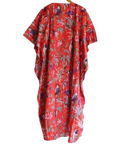 INDACORIFIE Indische Reine Baumwolle böhmische Frauen Kaftan Nacht Nachtwäsche weiche Lange Kaftan Kleid Tops werfen ethnischen Vogel gedruckt Hippie Bademantel Tunika Kleid Multi von INDACORIFY