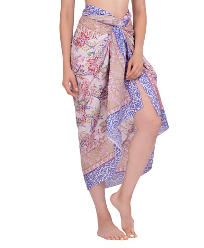 100% Baumwolle, handbedruckt, Sarong, Badeanzug, Strand, Bikini, Rock, Bademode, Pareo, Wickelschal, Stola, Schal für Frauen (Design-21) von INDACORIFY