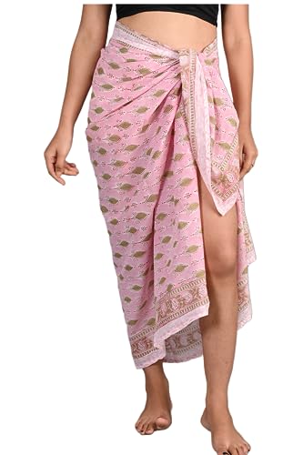 INDACORIFY 100% Baumwolle, handbedruckter Sarong für Damen, Badeanzug, Wickelrock, Strand-Bikini-Wickelrock, Pareo-Schal, Stola für Damen (Design-10) von INDACORIFY