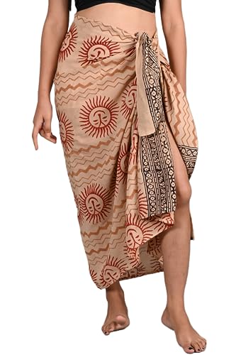 INDACORIFY 100% Baumwolle, handbedruckter Sarong für Damen, Badeanzug, Wickelrock, Strand-Bikini-Wickelrock, Pareo-Schal, Stola für Damen (Design-24) von INDACORIFY