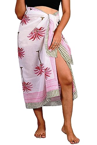 INDACORIFY 100% Baumwolle, handbedruckter Sarong für Damen, Badeanzug, Wickelrock, Strand-Bikini-Wickelrock, Pareo-Schal, Stola für Damen (Design-3) von INDACORIFY