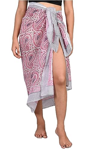 INDACORIFY 100% Baumwolle, handbedruckter Sarong für Damen, Badeanzug, Wickelrock, Strand-Bikini-Wickelrock, Pareo-Schal, Stola für Damen (Design-6) von INDACORIFY