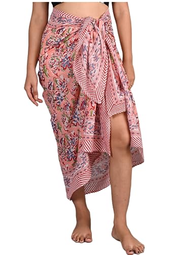 INDACORIFY 100% Baumwolle, handbedruckter Sarong für Damen, Badeanzug, Wickelrock, Strand-Bikini-Wickelrock, Pareo-Schal, Stola für Damen (Design-9) von INDACORIFY