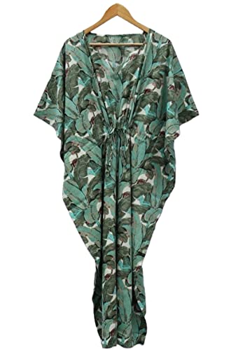 INDACORIFY Blockprint Baumwoll-Kaftan-Kleid, floral Bedruckte Damen-Schneiderei, handgemachter indischer Langer Kaftan-Anzug, wunderschönes Strandkleid (Design-13) von INDACORIFY