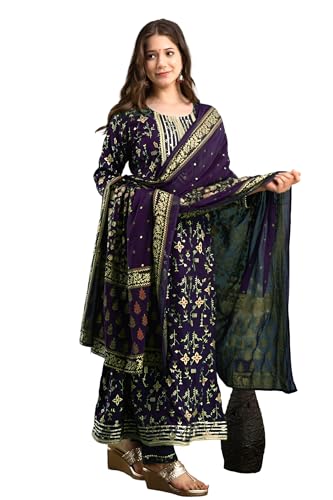 INDACORIFY Indischer Damenanzug, Bedruckt, Gotta Detailing, Anarkali Kurti mit Hose und komplettem Dupatta-Set, wunderschönes Kleid (DE/NL/SE/PL, Alphanumerisch, XXL, Regular, Regular, Mehrfarbig) von INDACORIFY