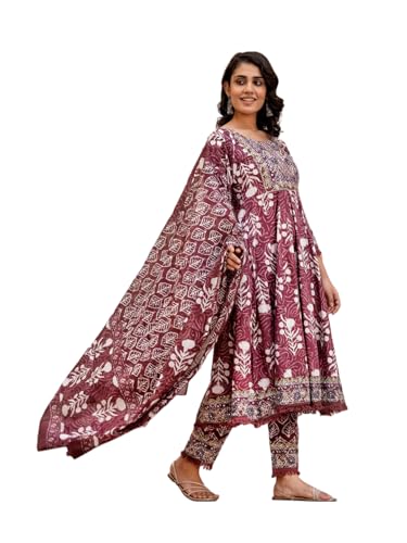 INDACORIFY Indisches Kurti aus bedruckter Baumwolle, schönes Kleid mit Blumendruck und Dupatta-Hose für Damen in Übergröße, Anarkali-Anzug (DE/NL/SE/PL, Alphanumerisch, S, Regular, Regular, Brown) INDACORIFY Indisches Kurti aus bedruckter Baumwolle, schönes Kleid mit Blumendruck und Dupatta-Hose für Damen in Übergröße, Anarkali-Anzug (DE/NL/SE/PL, Alphanumerisch, S, Regular, Regular, Brown) von INDACORIFY