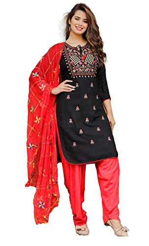 INDACORIFY Rayon Kurti mit Patiala Hose und Dupatta für Mädchen & Frauen Festliche Party Bürokleidung Salwar Kameez (Large(40), Black) von INDACORIFY