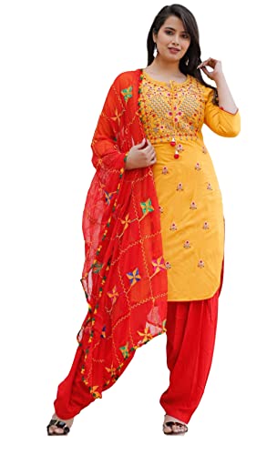 INDACORIFY Rayon Kurti mit Patiala Hose und Dupatta für Mädchen & Frauen Festliche Party Bürokleidung Salwar Kameez (X-Large(42), Yellow) von INDACORIFY