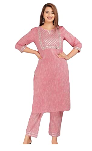 INDACORIFY Schöner Kurti-Hosenanzug aus Baumwolle für Mädchen und Frauen Dress, Festliche Party-Bürokleidung, Salwar Kameez ((Large(40)) von INDACORIFY