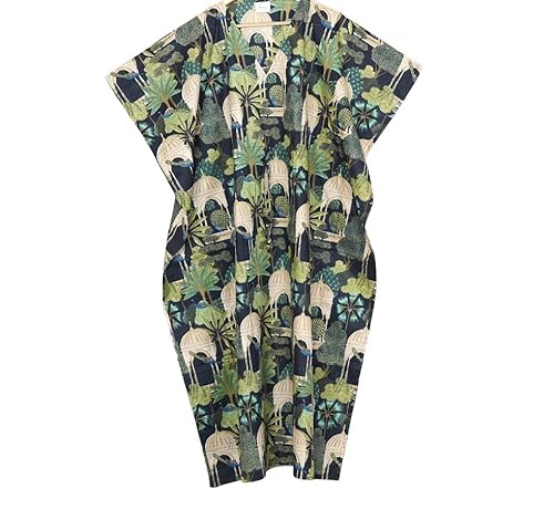INDACORIFY Vestido caftán de algodón estampado, caftán indio largo de algodón, traje de baño para cubrir bikini, túnica maxi de verano von INDACORIFY