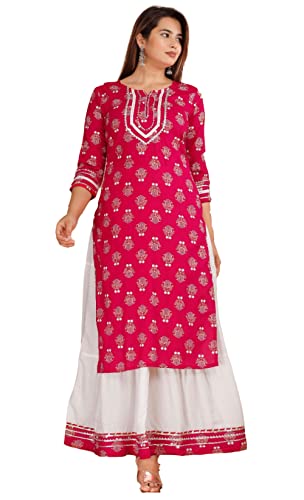 INDACORIFY Wunderschön bedruckter Viskose-Kurti mit Rock für Mädchen und Frauen, Festliche Party, Büro, traditionelle Kleidung (XX-Large(44)) von INDACORIFY