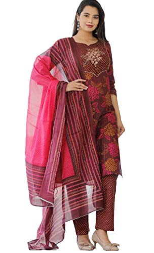 INDACORIFY Wunderschöne Kurti-Hose mit Rayon-Print und Dupatta-Anzug-Set für Mädchen und Frauen, Festliche Party-Bürokleidung, Salwar Kameez (XX-Large(44)) von INDACORIFY