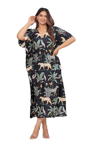 INDACORIFY Wunderschöner handbedruckter Kaftan aus Bio-Baumwolle für Strandkleidung, langes Kleid, bequemes Nachtwäschekleid (100% Bio-Baumwolle, Design- 05) von INDACORIFY