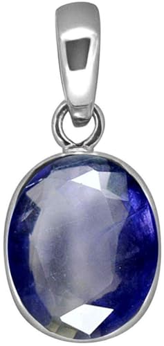 INDIA MADE 7,25 Karat blauer Saphir-Medaillon (Nilam-/Neelam-Stein) Rashi Ratan Panchdhatu versilberter Anhänger zertifizierter Edelstein für Damen und Herren - B0C41RSQ12 von INDIA MADE