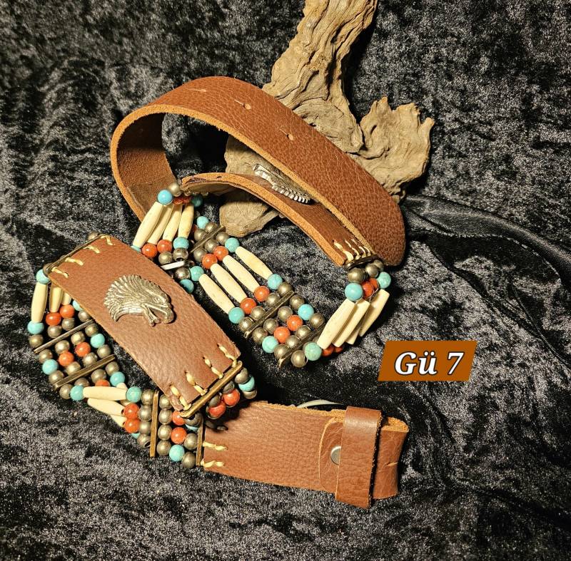 Hairpipe, Bonepipe, Ledergürtel - Buckle-Gürtel Mit Adlerapplikation | Gü 7 von INDIANSTYLE