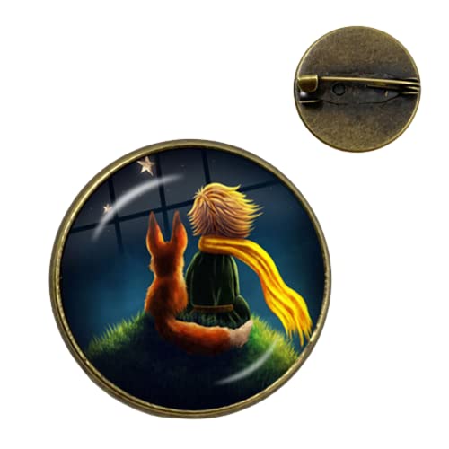 2021 Neue Der kleine Prinz Anstecknadel Glaskuppel Cabochon Handwerk Schmuck Prinz mit Fuchs Anstecknadel Mädchen Geschenk Edelstahl Beste Freundin Geschenk Elegante Form Runde Brosche, Glas von INDIAURA
