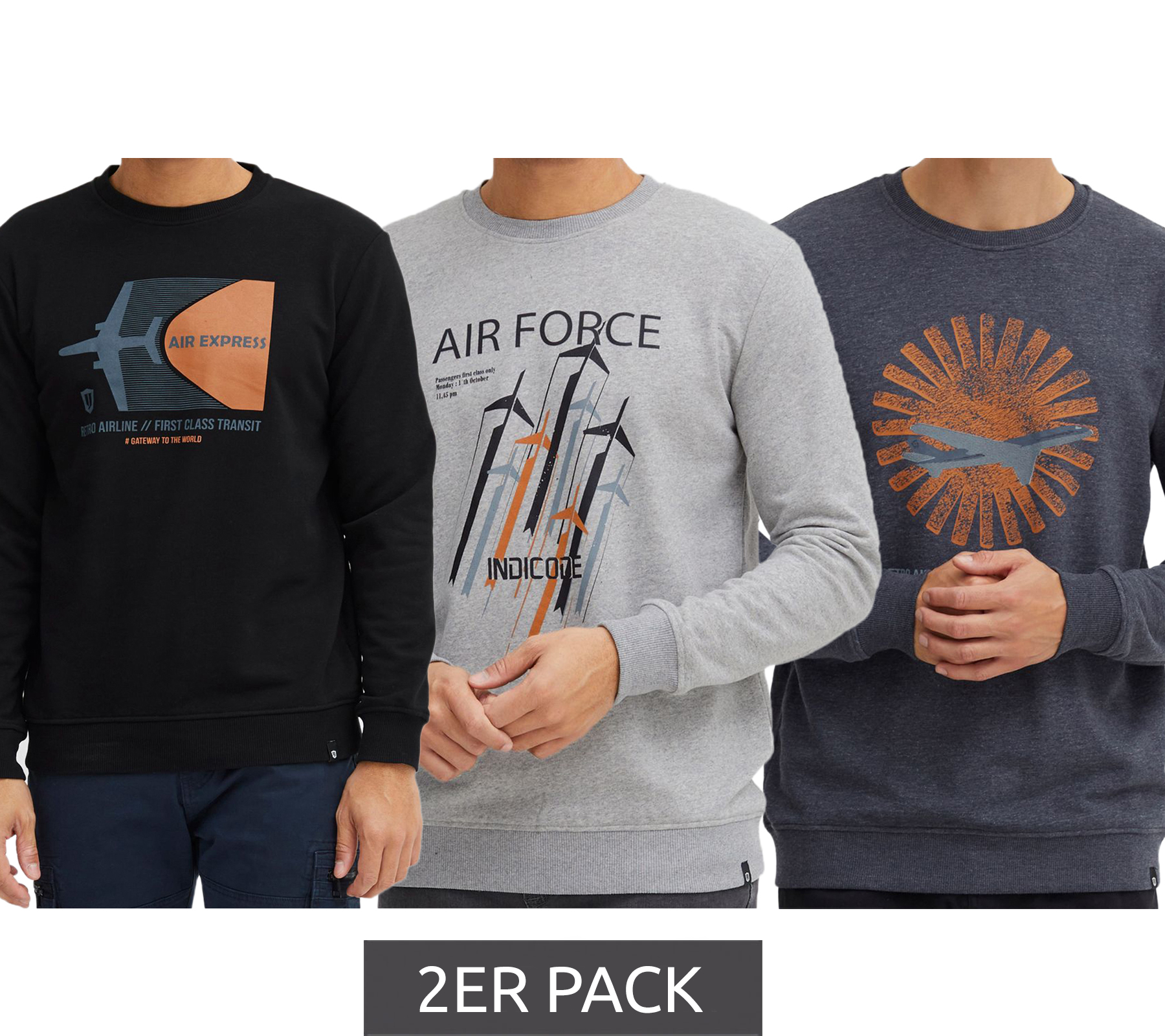 2er Pack INDICODE IDForz Herren Baumwoll-Pullover Rundhals-Sweater mit großem Frontprint 55582MM Schwarz, Grau oder Blau 2er Pack INDICODE IDForz Herren Baumwoll-Pullover Rundhals-Sweater mit großem Frontprint 55582MM Schwarz, Grau oder Blau von INDICODE